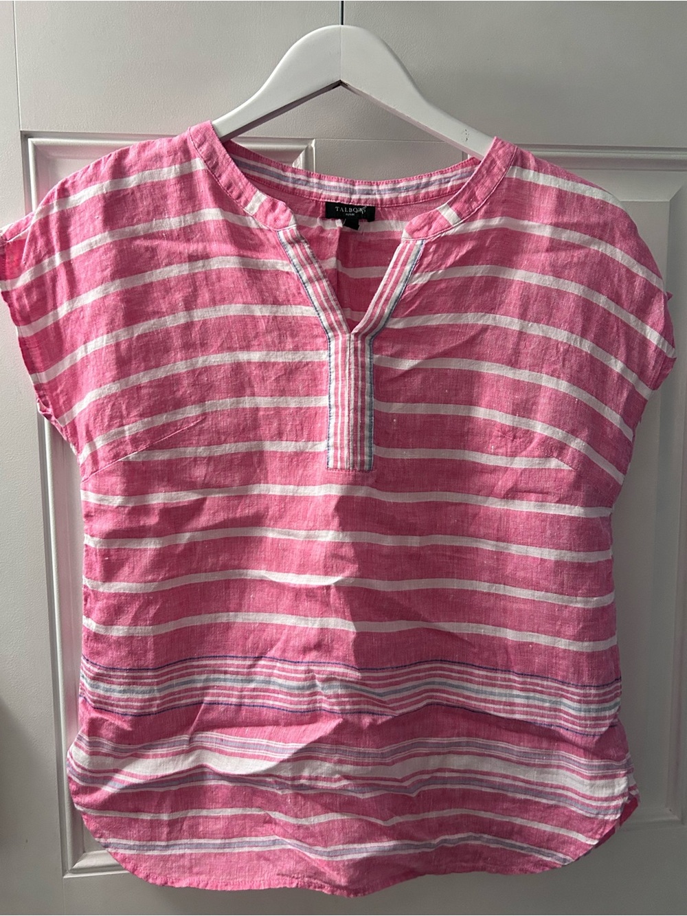 Talbots Pink and White Striped Split-Neck Tunic Top